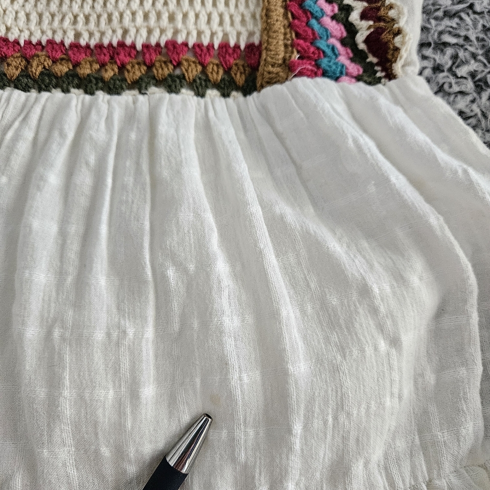 Zara Girls Crochet Dress Size 13-14 L White Cream Sleeveless Cotton Summer Boho - Picture 7 of 10